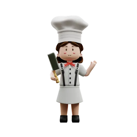 Chef femenina con cuchillo  3D Illustration
