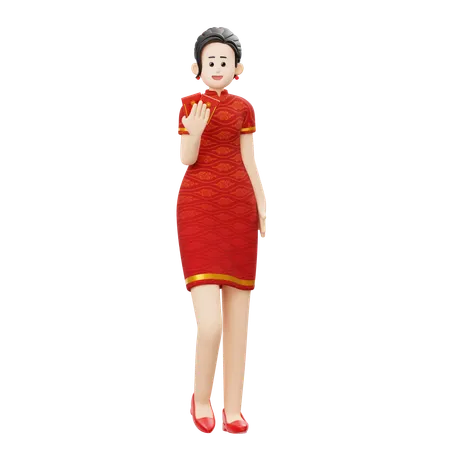 Mujer china sostiene angpao  3D Illustration