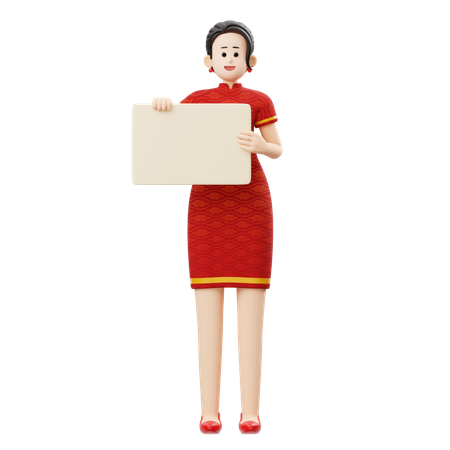 La mujer china está sosteniendo el tablero  3D Illustration