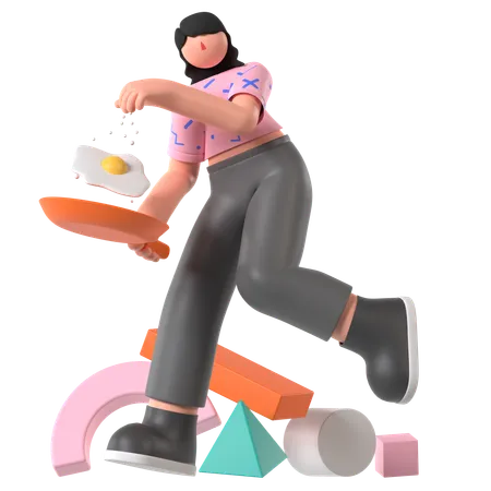 Mujer cocinando huevos  3D Illustration