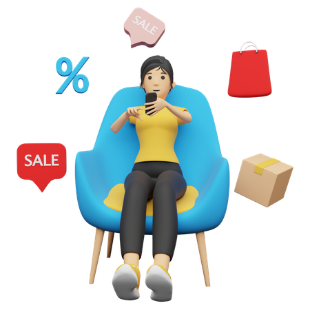 Mujer comprando en venta online  3D Illustration