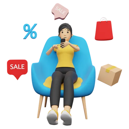 Mujer comprando en venta online  3D Illustration