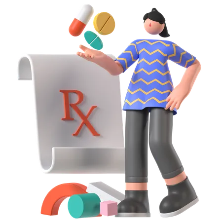 Mujer comprando medicamentos en una farmacia  3D Illustration