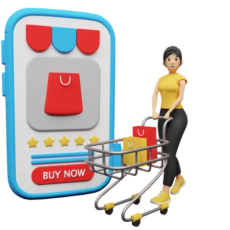 Mujer comprando productos en línea  3D Illustration