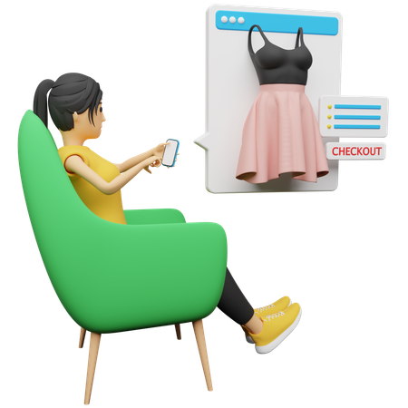 Mujer comprando ropa en línea desde un sitio web  3D Illustration