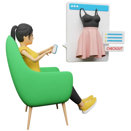 Mujer comprando ropa en línea desde un sitio web  3D Illustration