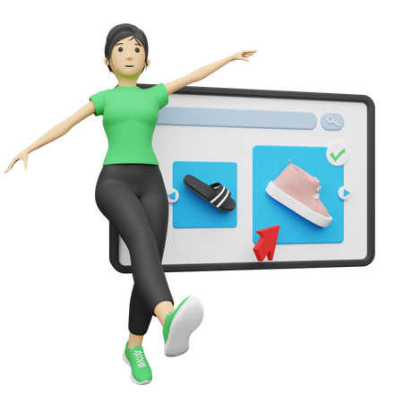 Mujer comprando zapatos en un sitio web  3D Illustration