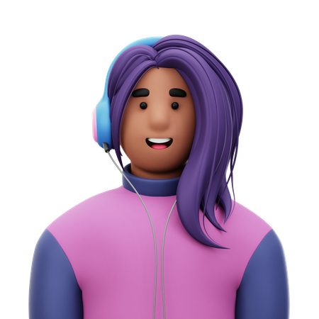 Mujer con auriculares  3D Icon