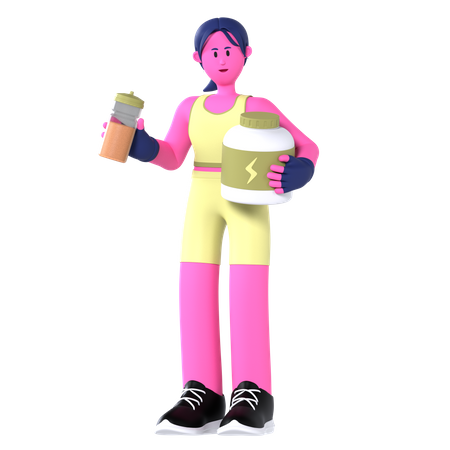 Mujer con batido de proteínas  3D Illustration