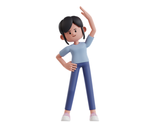 Mujer con camiseta azul claro haciendo ejercicio matutino  3D Illustration