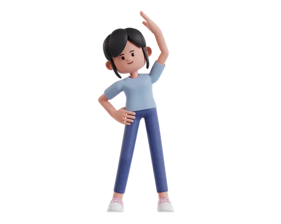 Mujer con camiseta azul claro haciendo ejercicio matutino  3D Illustration