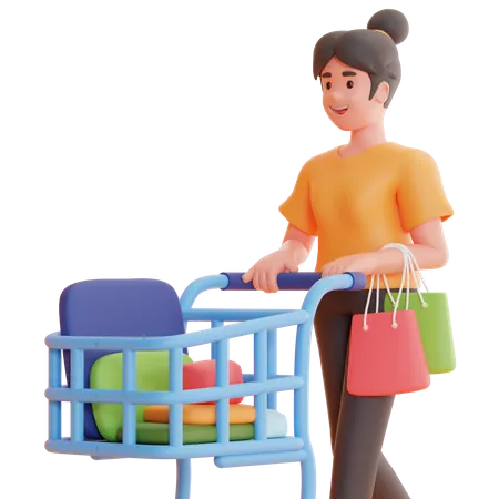 Mujer con carrito de compras  3D Illustration