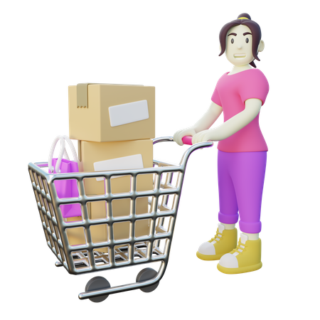 Mujer con carrito de compras  3D Icon