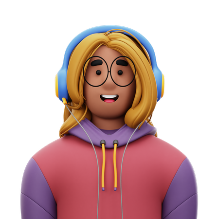 Mujer con chaqueta y auriculares  3D Icon