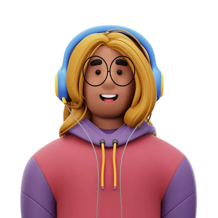 Mujer con chaqueta y auriculares  3D Icon