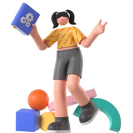 Mujer con guía de libro  3D Illustration