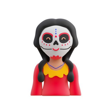 Mujer con máscara de calavera  3D Illustration