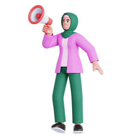 Mujer con megáfono  3D Illustration