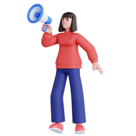 Mujer con megáfono  3D Illustration