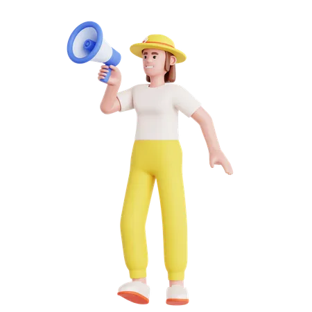 Mujer con megáfono  3D Illustration