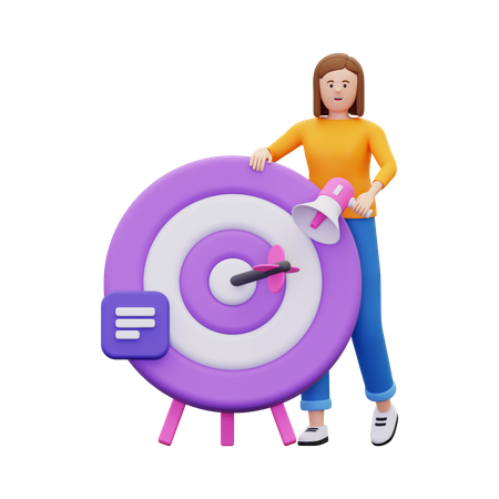 Mujer con objetivo de marketing  3D Illustration