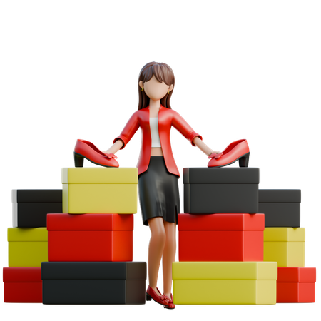 Mujer con pilas de cajas  3D Illustration