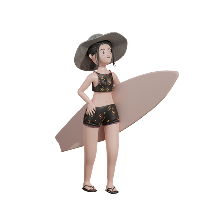 Mujer con tabla de surf  3D Illustration