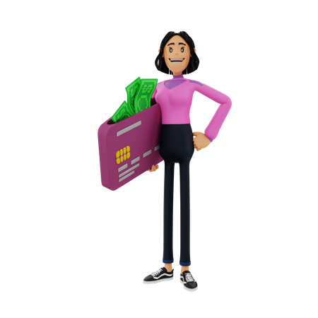 Mujer con tarjeta bancaria  3D Illustration
