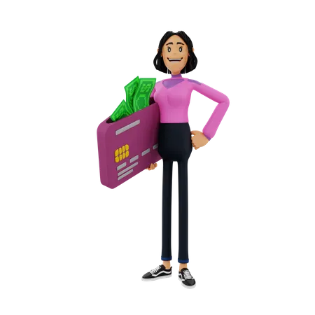 Mujer con tarjeta bancaria  3D Illustration