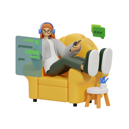 Conversaciones de mujeres y relajación en el sofá  3D Illustration