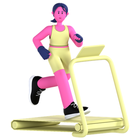 Mujer corriendo cinta de correr  3D Illustration