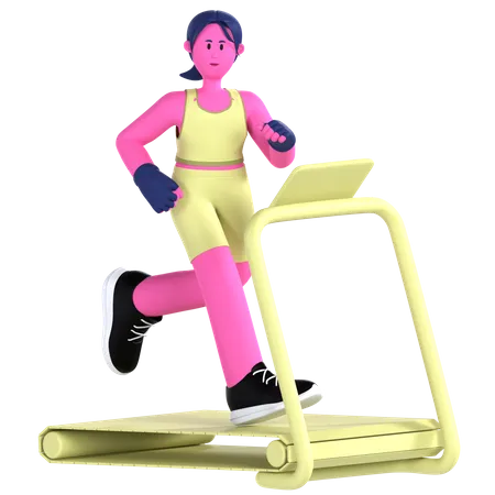 Mujer corriendo cinta de correr  3D Illustration