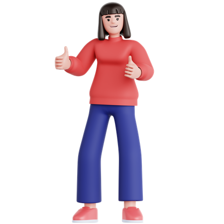 Mujer dando dos pulgares hacia arriba  3D Illustration