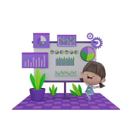 Mujer dando presentación de análisis de negocios  3D Icon