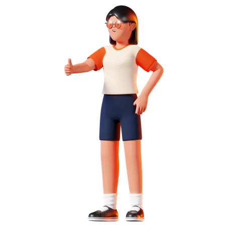 Mujer dando una pose de pulgar hacia arriba  3D Illustration