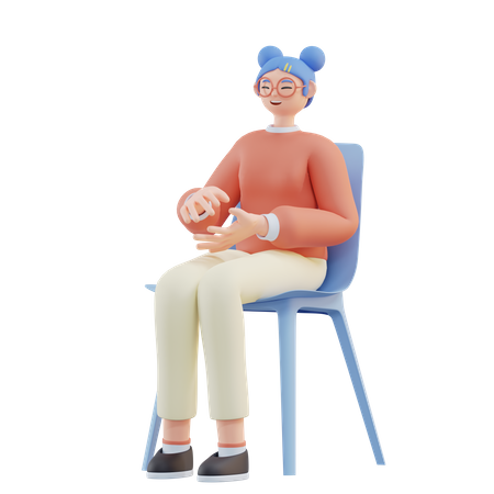 Una mujer aplaude mientras está sentada en una silla  3D Illustration