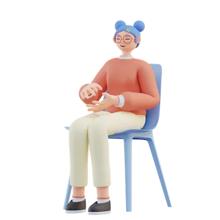 Una mujer aplaude mientras está sentada en una silla  3D Illustration