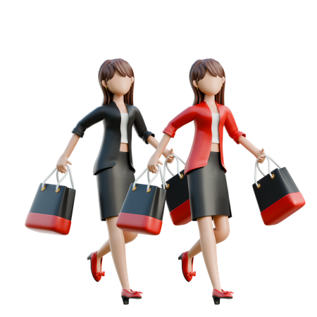 Mujer de compras con amigas  3D Illustration