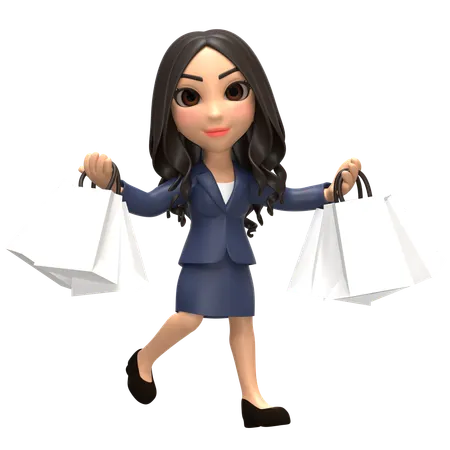 Mujer de compras con bolsa de papel  3D Illustration