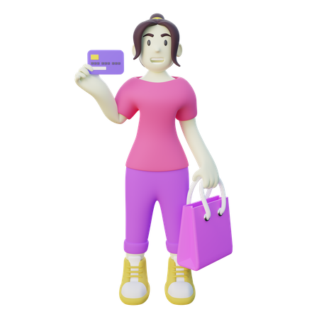 Mujer de compras con tarjeta de crédito  3D Icon