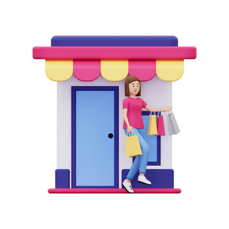 Mujer de compras en la tienda  3D Illustration