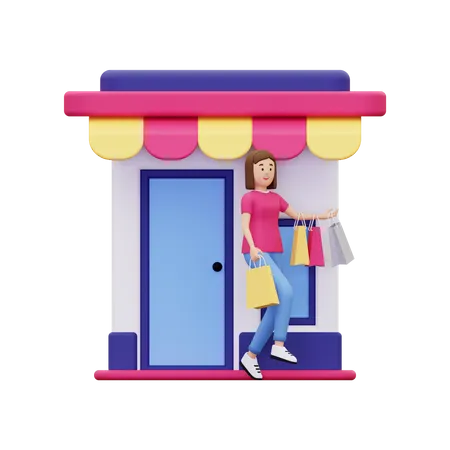 Mujer de compras en la tienda  3D Illustration