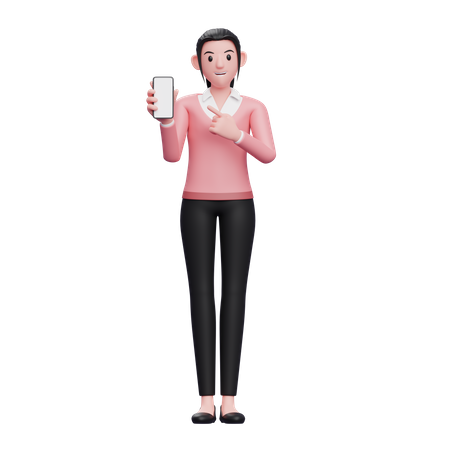 Mujer de negocios apuntando a la pantalla del teléfono  3D Illustration