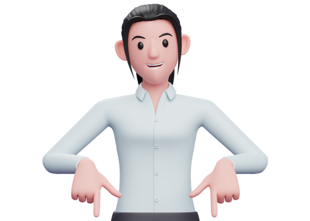 Mujer de negocios apuntando hacia abajo  3D Illustration