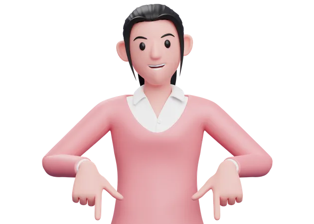 Mujer De Negocios 3 D Apuntando Hacia Abajo Use Sueter Rosa Ilustracion De Personaje De Mujer De Negocios Representacion 3 D 3D Illustration