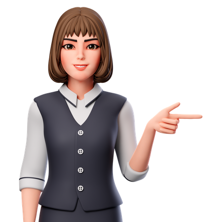Mujer de negocios apuntando hacia el lado derecho con la mano derecha  3D Illustration