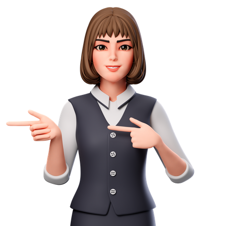 Mujer de negocios apuntando hacia el lado izquierdo con ambas manos  3D Illustration