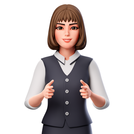 Mujer de negocios apuntando hacia adelante con ambas manos  3D Illustration
