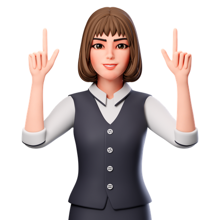 Mujer de negocios apuntando hacia arriba con ambas manos  3D Illustration