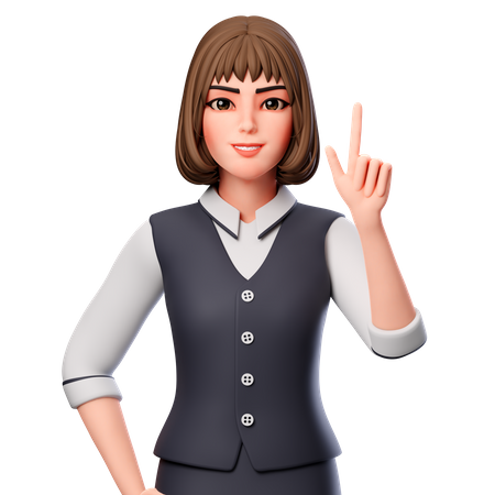 Mujer de negocios apuntando hacia arriba con la mano derecha  3D Illustration